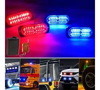 yifengshun 4x20 LED Lumiere Calandre Voiture 18 Modes Stroboscopiques Urgence Clignotant Balise Lampe Rouge&Bleu Avec TéLéCommande Sans Fil Pour 12-24V Voitures Camions Fourgon Tracteurs LED Lumière