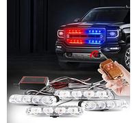 yifengshun Gyrophare LED 4 en 1 Télécommande Sans Fil DC12V -lumière stroboscopique feux DRL clignotant magnetique d'urgence signalement lumières pour auto véhicule (Bleu & Rouge)