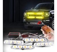 yifengshun Gyrophare LED 4 en 1 Télécommande Sans Fil DC12V -lumière stroboscopique feux DRL clignotant magnetique d'urgence signalement lumières pour auto véhicule(Ambre)