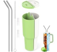 Yifield Séparateur de boisson 2 en 1 en silicone 2 en 1 avec paille en acier inoxydable, pointes de paille et brosse, séparateur de gobelet, séparateur pour Stanley Quencher 127 g, accessoires pour