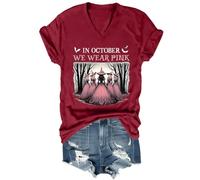 Yifinomi T-shirt à col en V « in October We Wear Pink Shirt Halloween » pour la sensibilisation au cancer du sein, Bordeaux-V, 3XL