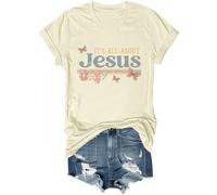 Yifinomi T-shirt « It's All About Jesus » T-shirt à col en V avec inscription « It's All About Jesus » pour femmes et hommes, Jaune crémeux., L