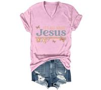 Yifinomi T-shirt « It's All About Jesus » T-shirt à col en V avec inscription « It's All About Jesus » pour femmes et hommes, Rose-V, M