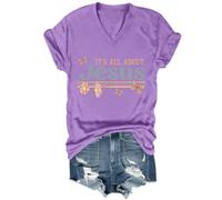 Yifinomi T-shirt « It's All About Jesus » T-shirt à col en V avec inscription « It's All About Jesus » pour femmes et hommes, Violet clair-V, L