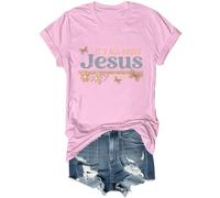 Yifinomi T-shirt « It's All About Jesus » T-shirt à col en V avec inscription « It's All About Jesus » pour femmes et hommes, rose, S