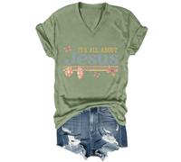 Yifinomi T-shirt « It's All About Jesus » T-shirt à col en V avec inscription « It's All About Jesus » pour femmes et hommes, Vert-V, L