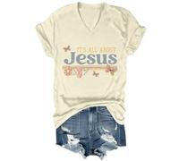 Yifinomi T-shirt « It's All About Jesus » T-shirt à col en V avec inscription « It's All About Jesus » pour femmes et hommes, Jaune crémeux - V, XL