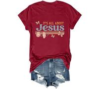 Yifinomi T-shirt « It's All About Jesus » T-shirt à col en V avec inscription « It's All About Jesus » pour femmes et hommes, bordeaux, L