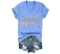 Yifinomi T-shirt « It's All About Jesus » T-shirt à col en V avec inscription « It's All About Jesus » pour femmes et hommes, Kaki-V, XXL