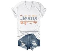 Yifinomi T-shirt « It's All About Jesus » T-shirt à col en V avec inscription « It's All About Jesus » pour femmes et hommes, Blanc-V, 3XL