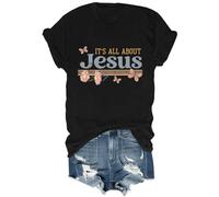 Yifinomi T-shirt « It's All About Jesus » T-shirt à col en V avec inscription « It's All About Jesus » pour femmes et hommes, Noir , XXL