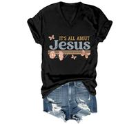 Yifinomi T-shirt « It's All About Jesus » T-shirt à col en V avec inscription « It's All About Jesus » pour femmes et hommes, Noir-V., M