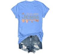 Yifinomi T-shirt « It's All About Jesus » T-shirt à col en V avec inscription « It's All About Jesus » pour femmes et hommes, Bleu (Carolina blue), L