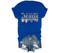 Yifinomi T-shirt « It's All About Jesus » T-shirt à col en V avec inscription « It's All About Jesus » pour femmes et hommes, bleu saphir, XXL