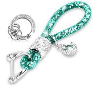 Yiflin Joli porte-clés de voiture pour femme, accessoires de porte-clés en cristal, lanière de poignet bling pour clés, clé de voiture, Lanière verte pour doigt, Small