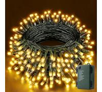 YIFMOO Guirlande lumineuse à piles, 30 m, 300 LED, pour l'extérieur et l'intérieur, avec minuterie, 8 modes, étanche, câble vert, pour décoration de Noël, jardin, fête, blanc chaud