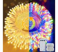 YIFMOO Guirlande lumineuse d'extérieur à 100 LED - 10 m - Blanc chaud + multicolore - Avec minuterie et télécommande - 12 modes - Intensité variable - Changement de couleur - Éclairage de Noël pour