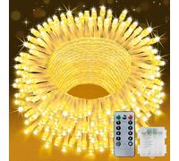 YIFMOO Guirlande lumineuse d'extérieur à piles - 10 m - 100 LED - Avec minuterie et télécommande - 8 modes - Blanc chaud - Étanche - Pour chambre, fête, balcon, sapin de Noël