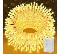 YIFMOO Guirlande lumineuse d'extérieur à piles - 30 m - 300 LED - Avec minuterie - 8 modes - Blanc chaud - Étanche - Pour chambre, fête, balcon, sapin de Noël