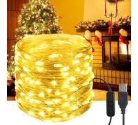 YIFMOO Guirlande lumineuse LED USB, 10 m, 100 LED, étanche, avec interrupteur, micro fil de cuivre, pour l'extérieur et l'intérieur, pour bricolage, Noël, chambre, fête, mariage, blanc chaud