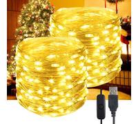 YIFMOO Guirlande lumineuse LED USB, 20 m, 200 LED, étanche, avec interrupteur, micro fil de cuivre, pour l'extérieur et l'intérieur, pour bricolage, Noël, chambre, fête, décoration de mariage, blanc