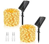 YIFMOO Lot de 2 guirlandes lumineuses solaires d'extérieur, 12 m, 120 LED, résistantes aux intempéries, 1200 mAh, 8 modes, fil de cuivre, guirlande lumineuse d'extérieur pour Noël, jardin, balcon