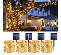 YIFMOO Lot de 4 guirlandes lumineuses solaires d'extérieur - 12 m - 120 LED - Résistantes aux intempéries - IP65 - Fil de cuivre - Avec 8 modes - Blanc chaud - Pour Noël, jardin, balcon, fête