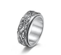 Yifnny Bague Mauvais Oeil, Acier Inoxydable Rotatif Mauvais Oeil Bague Oeil de Dieu Bague Cool Mauvais Oeill Bague pour Hommes Femmes (Argent, 10)