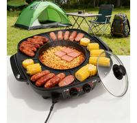 YIGECHENXIN 34CM, Marmite électrique 2 en 1 et poêle à Griller, 1500W antiadhésive Shabu Shabu avec Double contrôle de température pour fêtes à la Maison