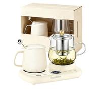 YIGECHENXIN Bouilloire électrique et Chauffe-thé 2-en-1, Puissance de 380W avec réservation Intelligente de 9,5 Heures, théière en Verre borosilicaté pour Maison/Bureau