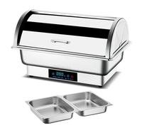 YIGECHENXIN Ensemble de Buffet à réchaud électrique Tout en Acier 600 W 220 V Contrôle de la température Grille Simple/Double/Triple Chauffe-Buffet Facile à Nettoyer (9 L),Double