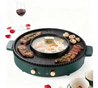 YIGECHENXIN Gril Hot Pot Rond Multifonction 2 en 1, Grande Capacité, Plaque Électrique, Réglage de la Température, Facile à Nettoyer pour 3 à 8 Personnes