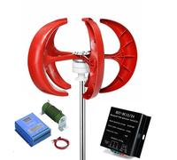 YIGECHENXIN Kit de générateur d'éolienne Verticale silencieuse, 3000W 12V 24V 48V, éoliennes à 5 pales avec contrôleur MPPT pour la Maison (Rouge),24v