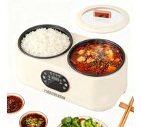 YIGECHENXIN Marmite électrique 2 en 1 à Double Casserole, Casserole électrique Intelligente à Double Bile, avec Panier Vapeur, Chauffage Rapide pour dortoir/Maison (1200W)