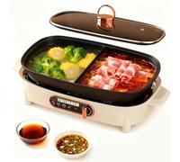 YIGECHENXIN Poêle électrique Multifonction 1200W avec Couvercle en Verre Marmite électrique sans fumée 2-en-1 avec Grill pour fêtes en Famille