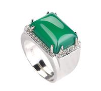 yigedan Bague carrée en jade vert naturel 925 avec cercles ajustés, Argent, Aucune pierre précieuse