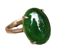 Yigedan Bague pour femme en or 14 carats et jade verte naturelle