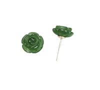 Yigedan Boucles d'oreilles pendantes en jade vert naturel avec rose