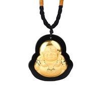 Yigedan Collier avec pendentif Bouddha en or jaune 24 carats Vert foncé