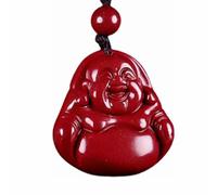 YIGEDAN Collier avec pendentif Bouddha rieur en cinabre rouge naturel, Cristal