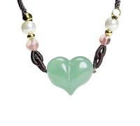 yigedan Collier avec pendentif cœur en agate verte naturelle faite à la main, cordon tressé réglable pour couple