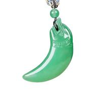 yigedan Collier avec pendentif dent de loup en agate verte naturelle faite à la main, cordon tressé artisanal, porte-bonheur