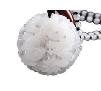 yigedan Collier avec pendentif dragon en jade blanc naturel, Jade, 48 mm x 7 mm