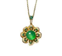 yigedan Collier avec pendentif en cristal de jade plaqué or 18 carats avec fleur délicate