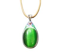 YIGEDAN Collier avec pendentif ovale en pierre œil de chat vert vintage, Cristal