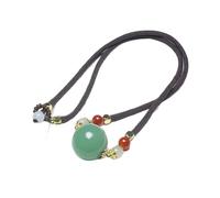 yigedan Collier avec pendentif sphère d'agate verte naturelle faite à la main, cordon tressé réglable bohème porte-bonheur