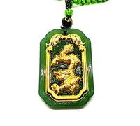 yigedan Collier chinois avec pendentif dragon en jade naturel sculpté à la main, Jade, Vert, 10 mm, 15 inches, Acier inoxydable, Unisex, Homme, Dragon, Automne,Hiver,Printemps,Été