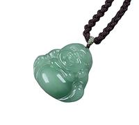 YIGEDAN Collier en jade vert naturel sculpté à la main Bouddha porte-bonheur pour thérapie de soulagement, Cristal, Jade, perle