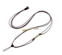 yigedan Cordon pendentif réglable avec curseur en cuir véritable, fait à la main, cordon marron avec perles vertes et pompon