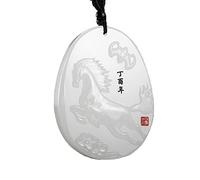 yigedan Naturel Afghanistan Blanc Jade A Jade Zodiaque Chinois Amulette réglable Pendentif Cheval Collier